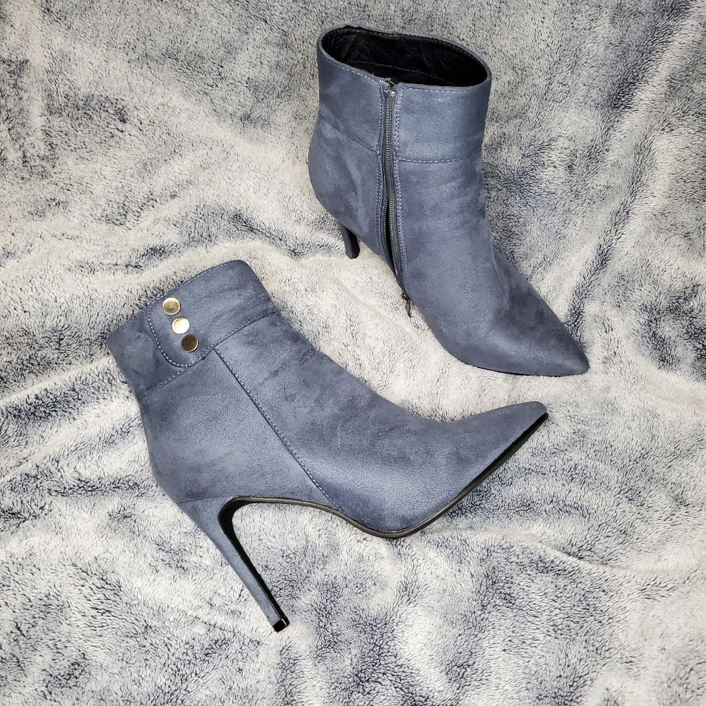 light blue suede feel booties